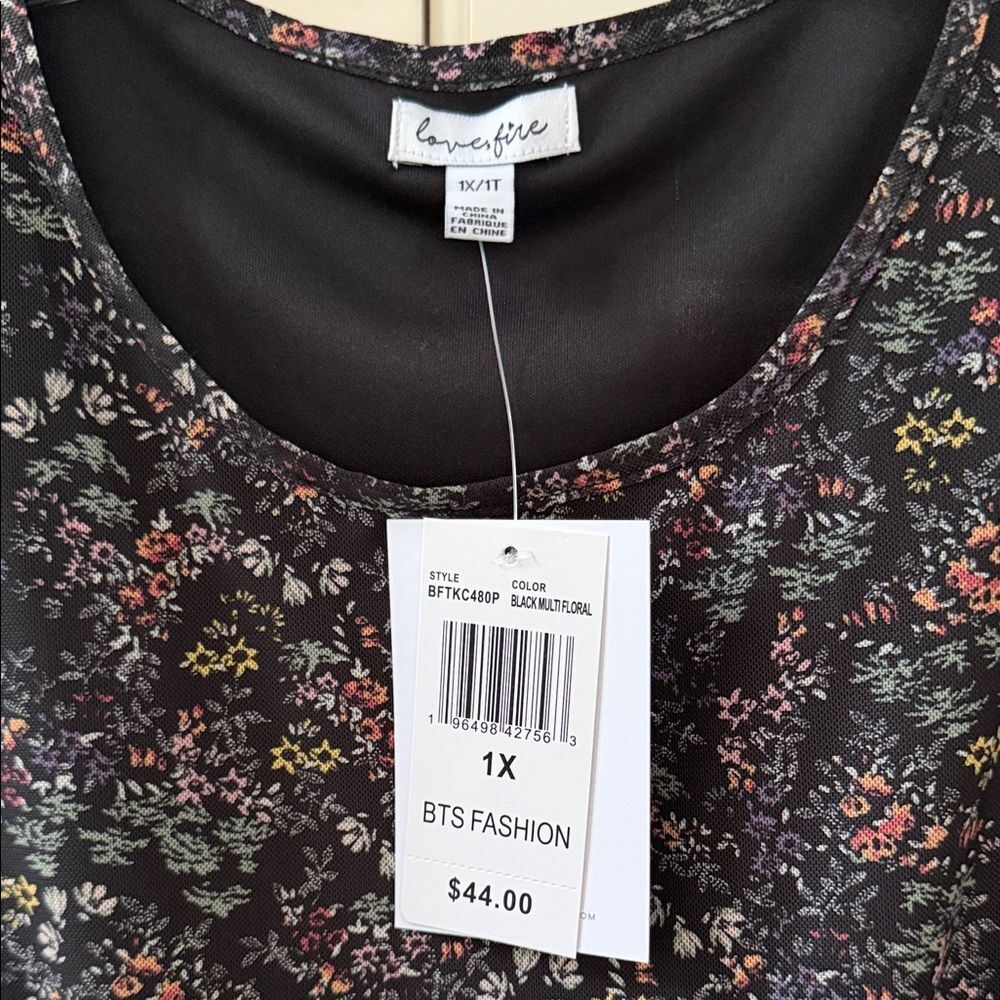 love, Fire Black Floral Short Sleeve Top - Picture 2 of 4